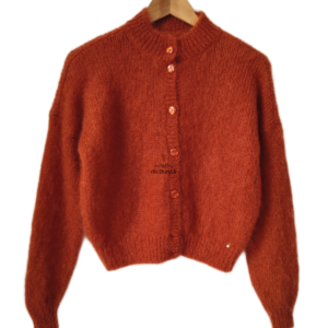 Gilet cardigan doudou Des Petits Hauts Chidonie mohair laine T0 rouge rouilles neuf