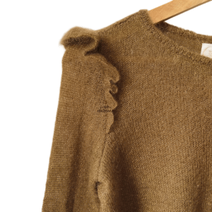 Gilet cardigan doudou  kid mohair soie lurex Des Petits Hauts T1 TBE modèle Colbert vert brun doré