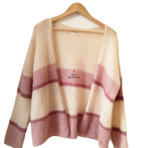 Gilet cardigan oversize doudou Des Petits Hauts Corol super kid mohair T3 blanc violet NEUF
