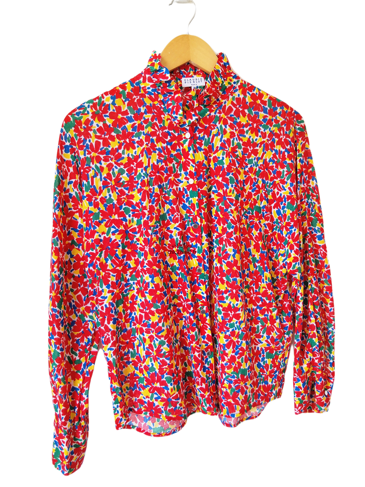Top blouse manches longues rouge fleuris Claudie Pierlot M fr38 NEUF – Image 2