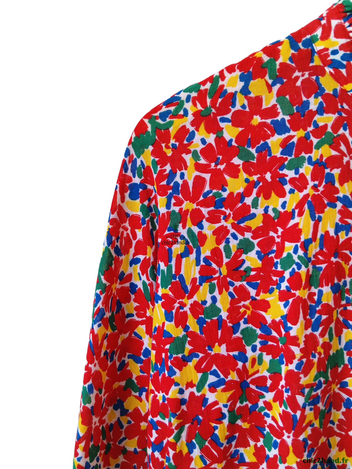 Top blouse manches longues rouge fleuris Claudie Pierlot M fr38 NEUF – Image 3