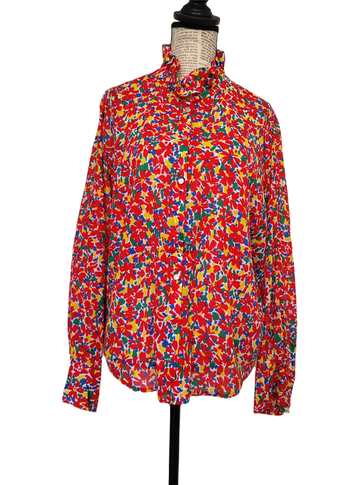 Top blouse manches longues rouge fleuris Claudie Pierlot M fr38 NEUF – Image 7