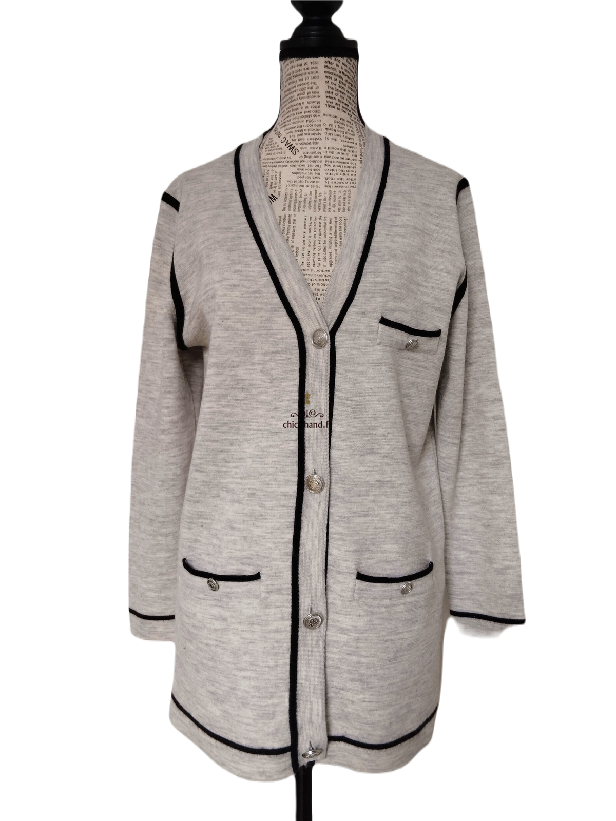 Gilet cardigan doudou 70% laine Claudie Pierlot T2 gris clair noir neuf – Image 7
