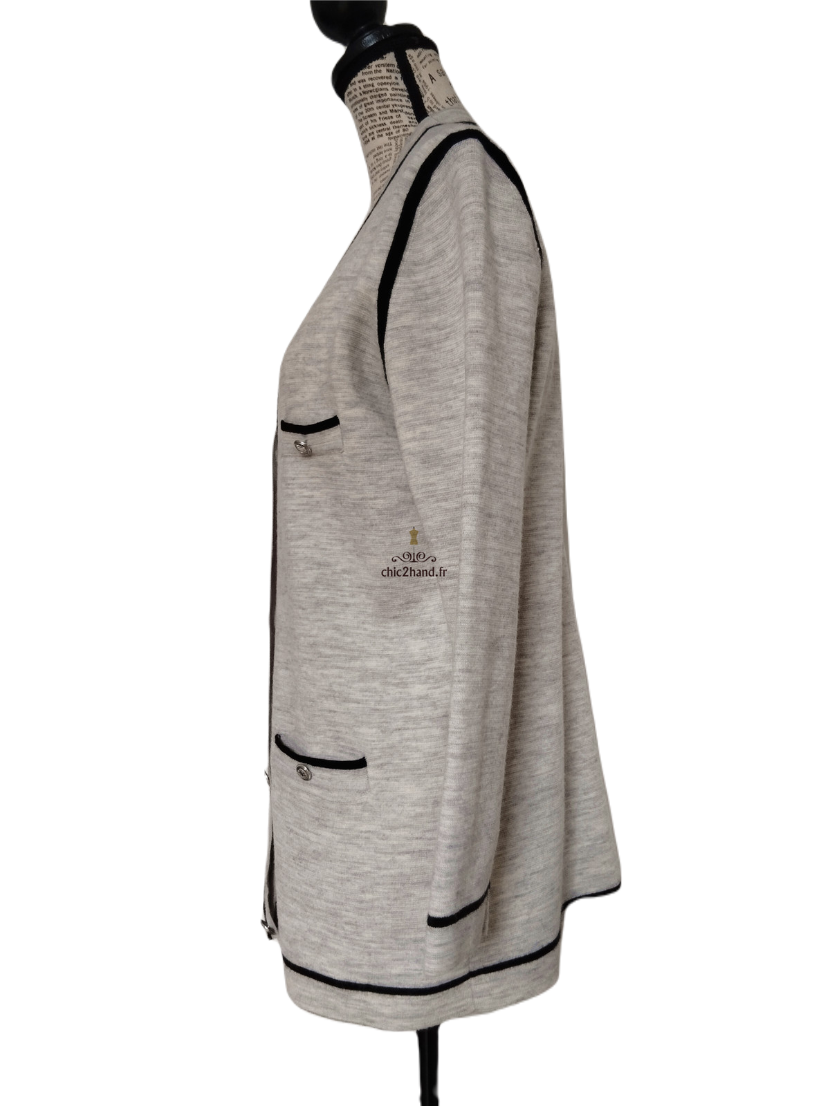 Gilet cardigan doudou 70% laine Claudie Pierlot T2 gris clair noir neuf – Image 8