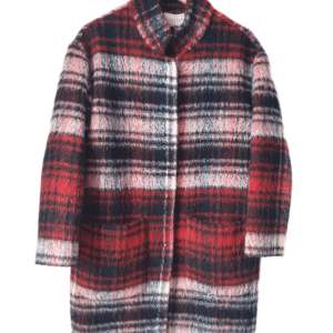 Manteau droite classique 56% laine Claudie Pierlot FR40 L carreaux blanc rouge Neuf