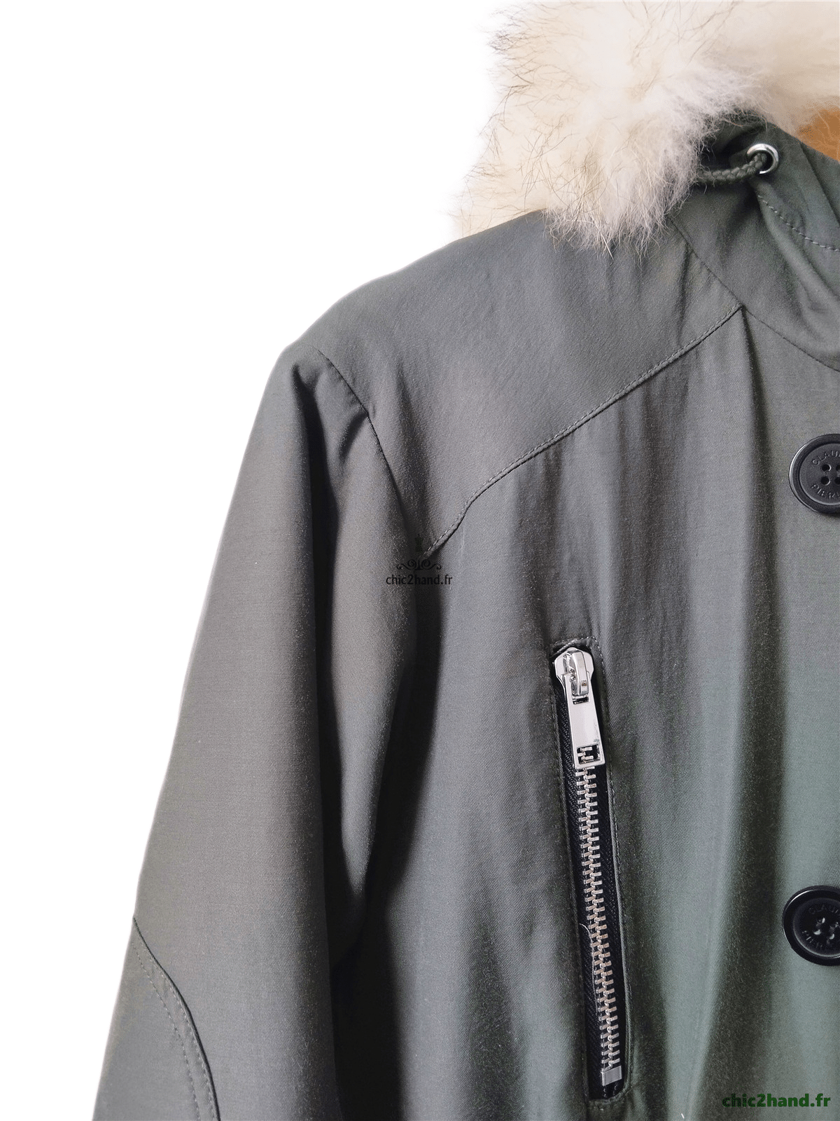 Parka fourrue avec capuche Claudie Pierlot FR36 S kaki Excellent état – Image 7
