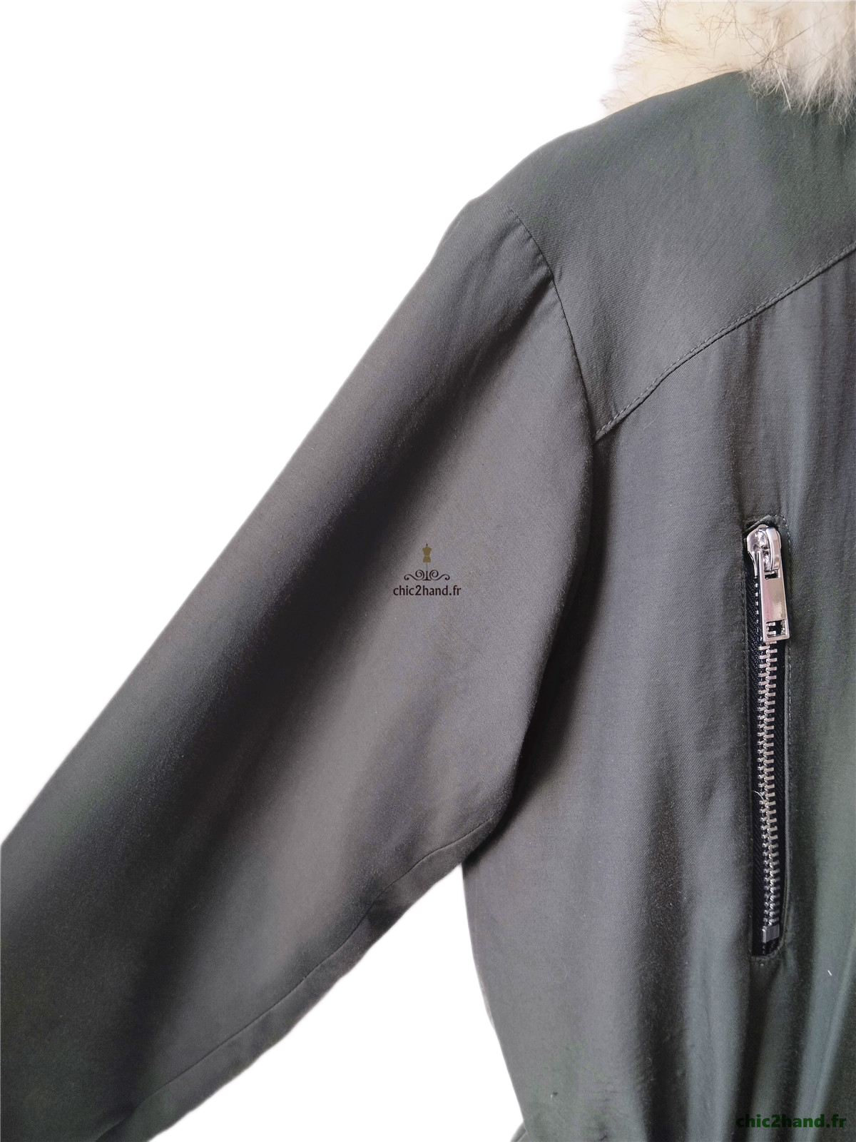 Parka fourrue avec capuche Claudie Pierlot FR36 S kaki Excellent état – Image 8
