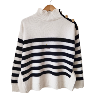 Pull épais doudou 67% laine col montant Claudie Pierlot T2 noir blanc TBE
