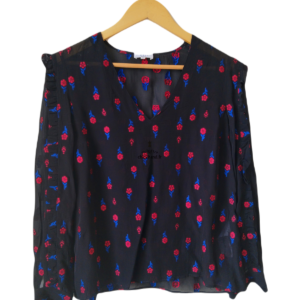 Top blouse manches longues noir fleuris rose Claudie Pierlot S fr36 NEUF