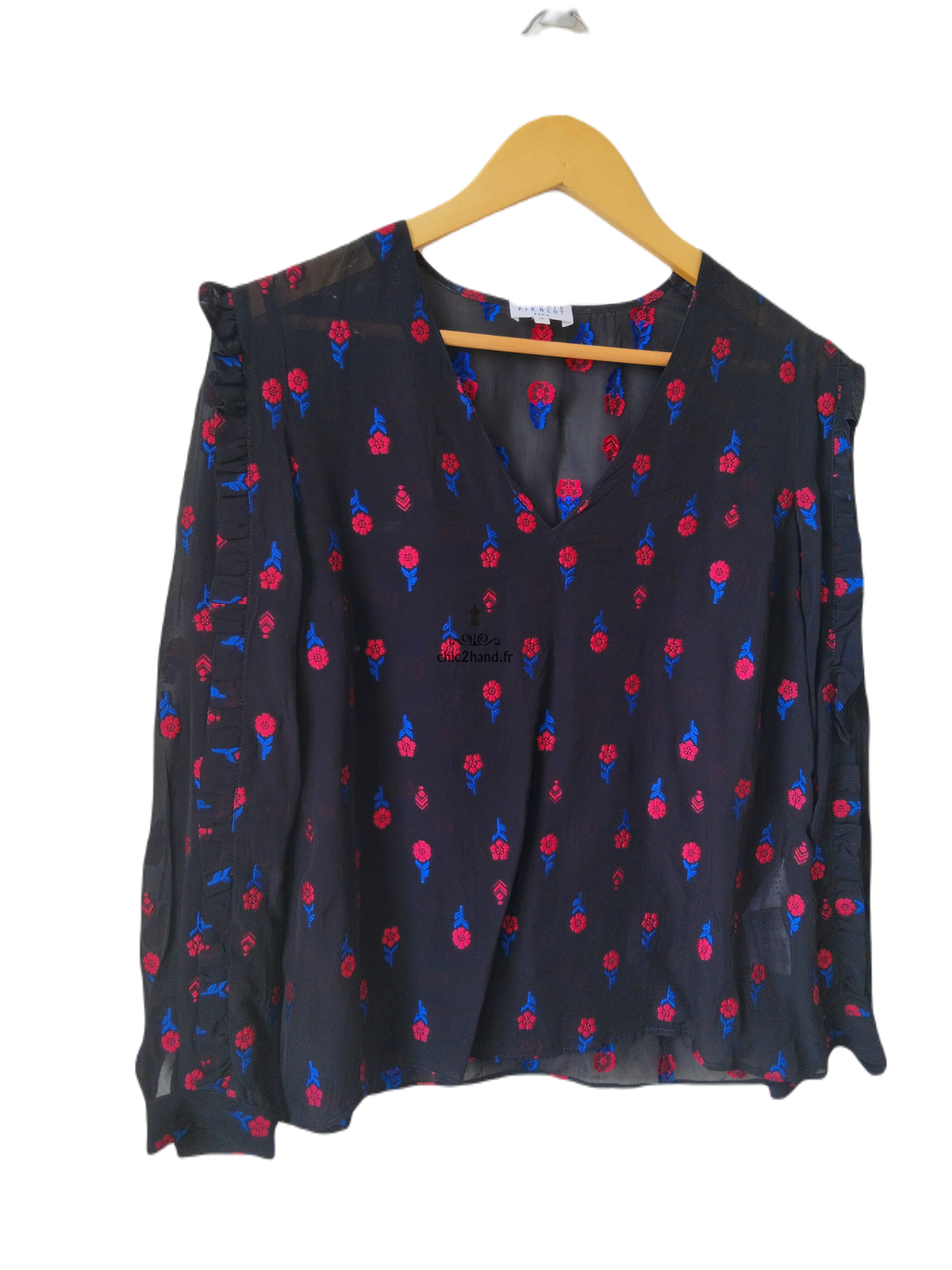 Top blouse manches longues noir fleuris rose Claudie Pierlot S fr36 NEUF – Image 3