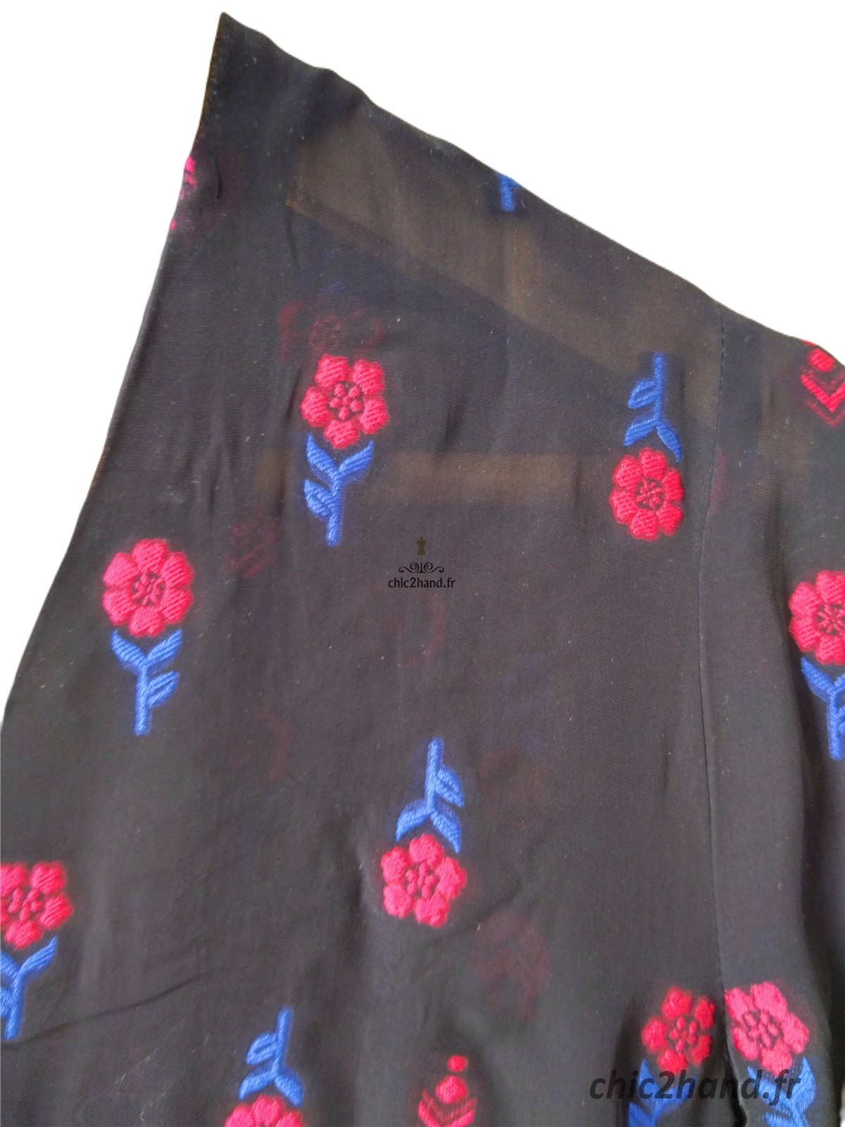 Top blouse manches longues noir fleuris rose Claudie Pierlot S fr36 NEUF – Image 5