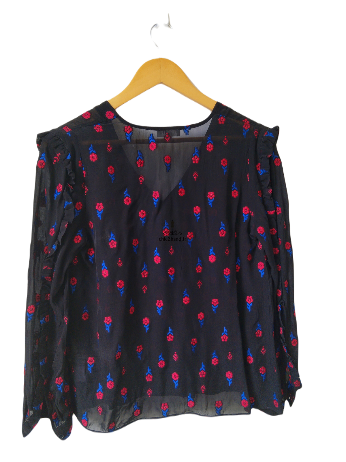 Top blouse manches longues noir fleuris rose Claudie Pierlot S fr36 NEUF – Image 6