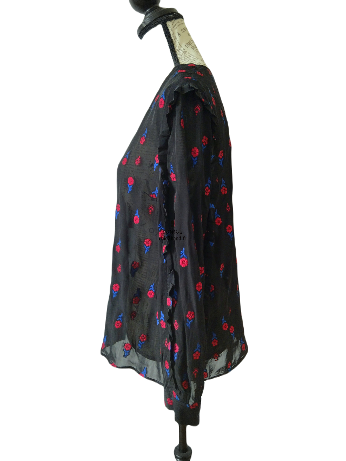 Top blouse manches longues noir fleuris rose Claudie Pierlot S fr36 NEUF – Image 8