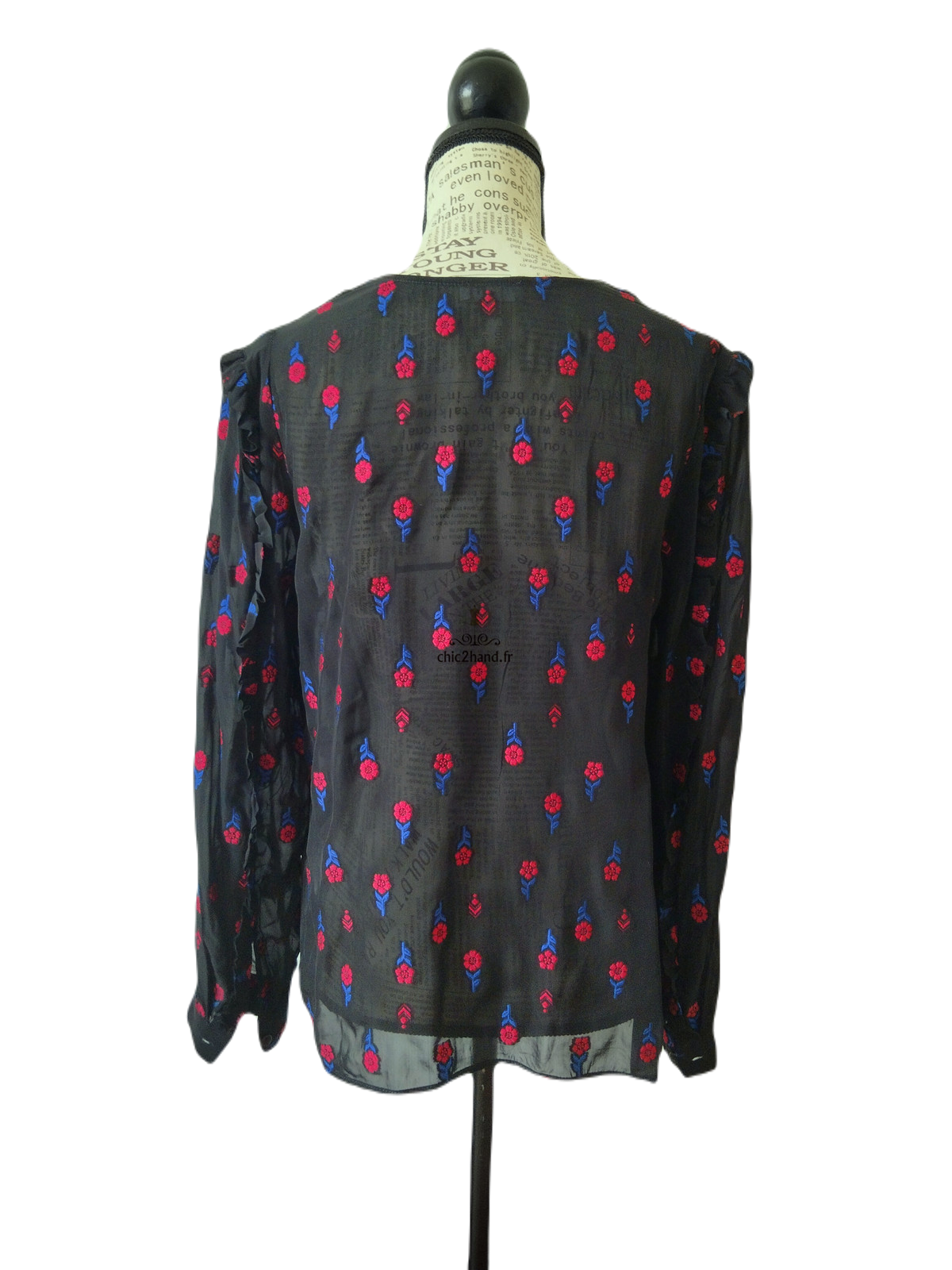 Top blouse manches longues noir fleuris rose Claudie Pierlot S fr36 NEUF – Image 9
