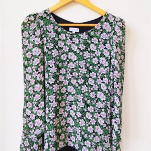 Top blouse manches longues vert rose fleuris Claudie Pierlot M fr38 NEUF