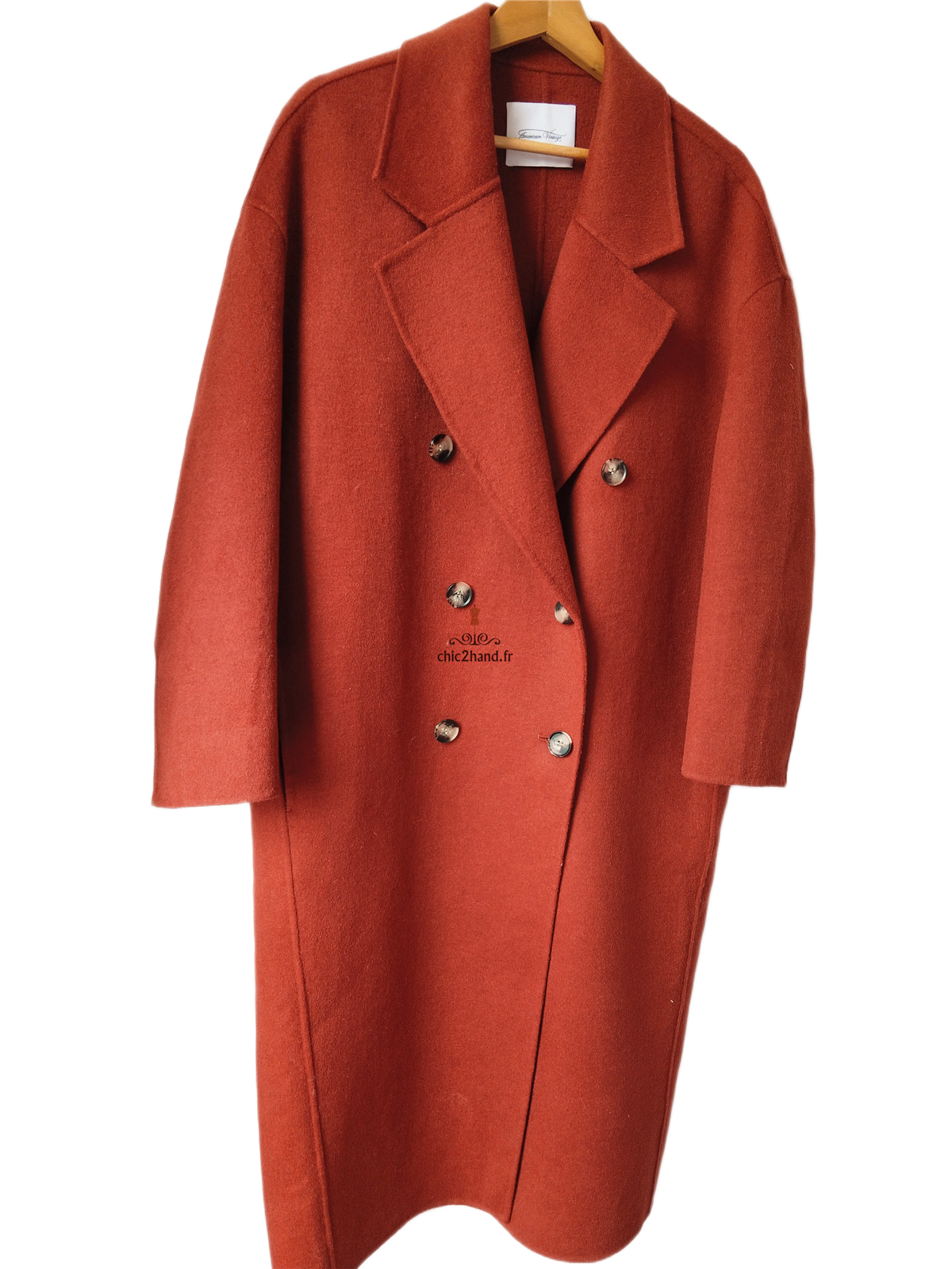 Manteau long oversize laine American Vintage Dado404 M rouge brique NEUF – Image 9