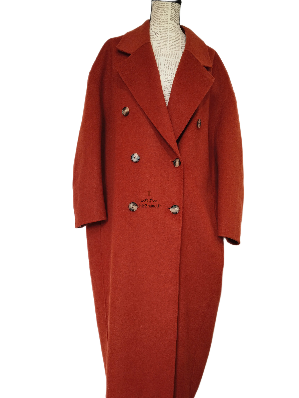 Manteau long oversize laine American Vintage Dado404 M rouge brique NEUF – Image 11