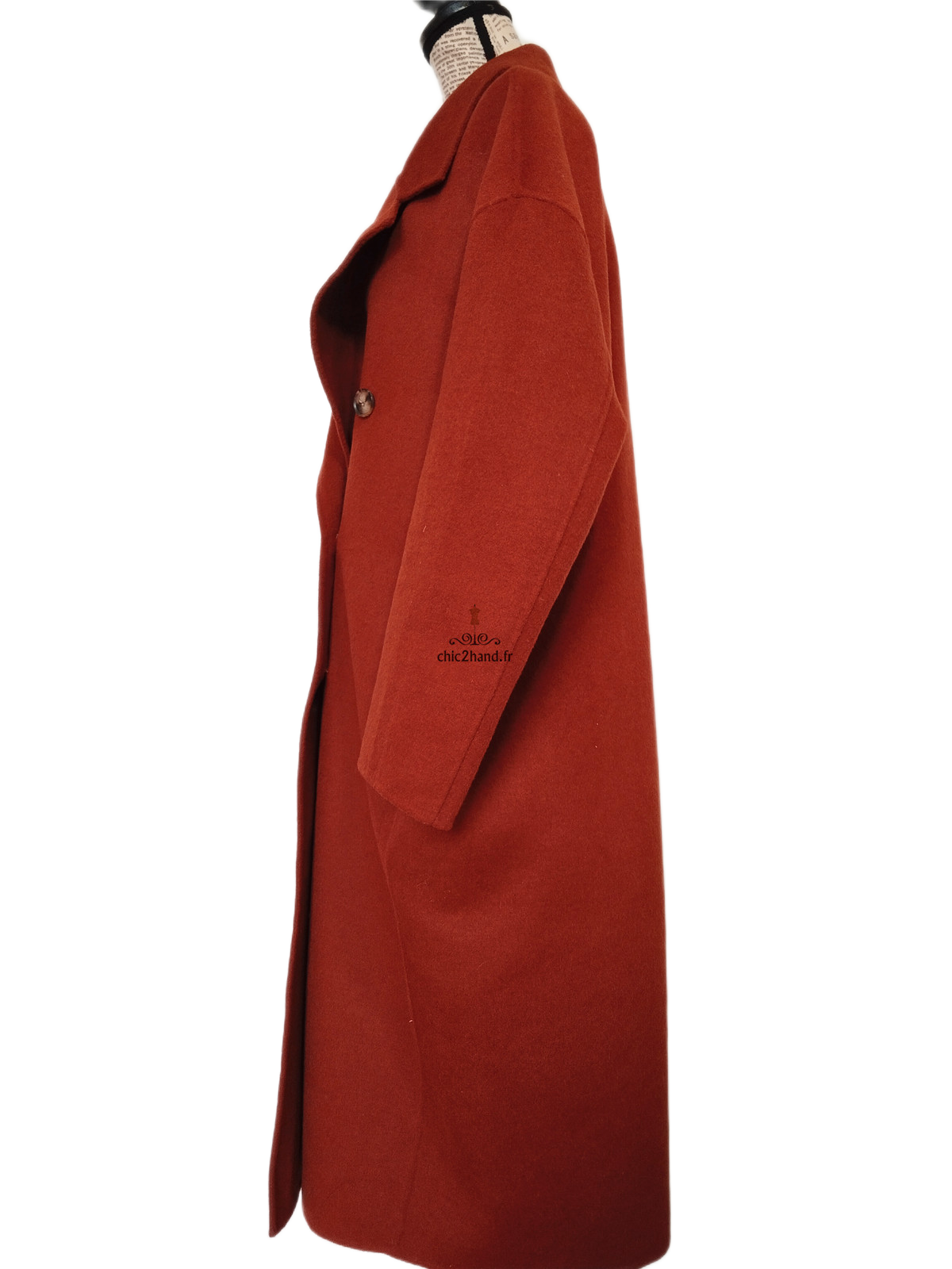 Manteau long oversize laine American Vintage Dado404 M rouge brique NEUF – Image 12