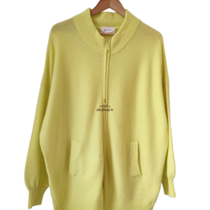 Gilet cardigan oversize zippé laine American Vintage damsville dam19C jaune fluo TU NEUF 