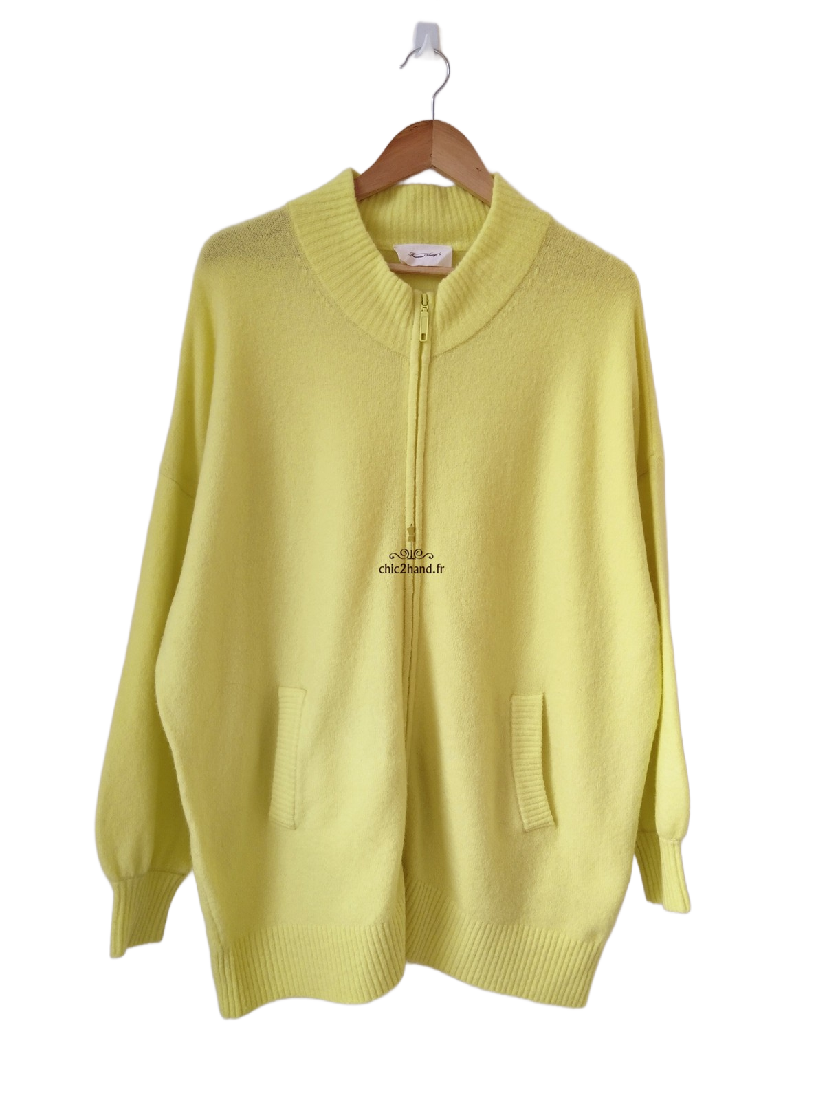 Gilet cardigan oversize zippé laine American Vintage damsville dam19C jaune fluo TU NEUF
