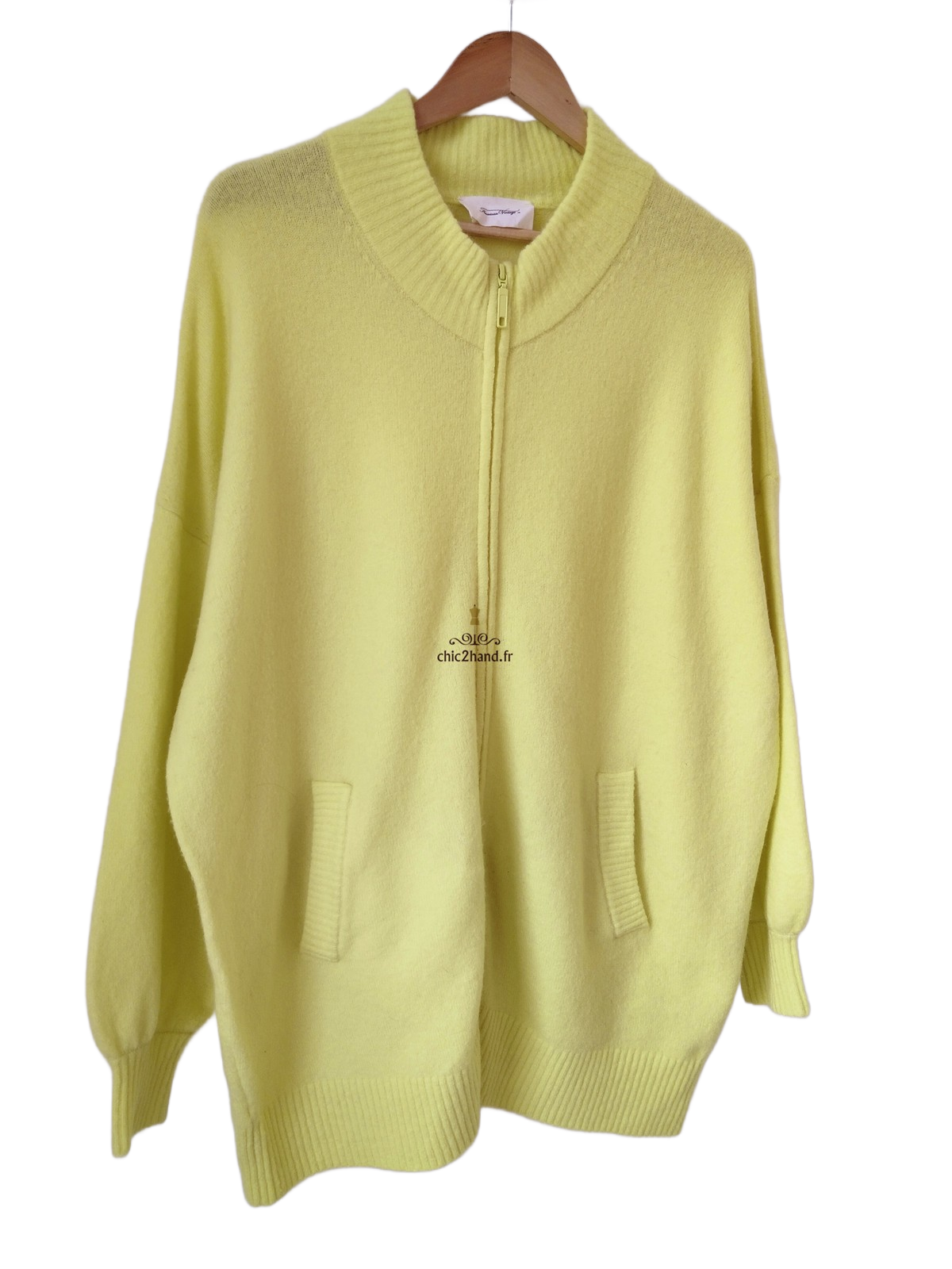 Gilet cardigan oversize zippé laine American Vintage damsville dam19C jaune fluo TU NEUF – Image 4