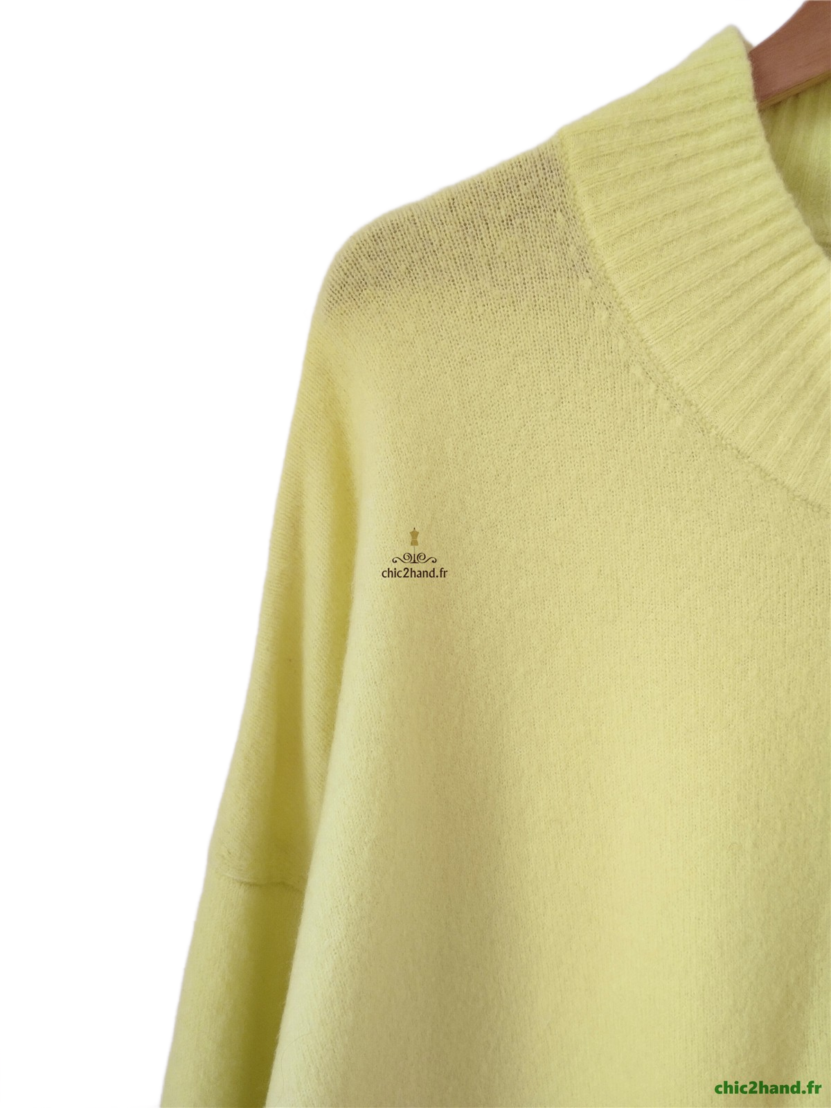 Gilet cardigan oversize zippé laine American Vintage damsville dam19C jaune fluo TU NEUF – Image 5