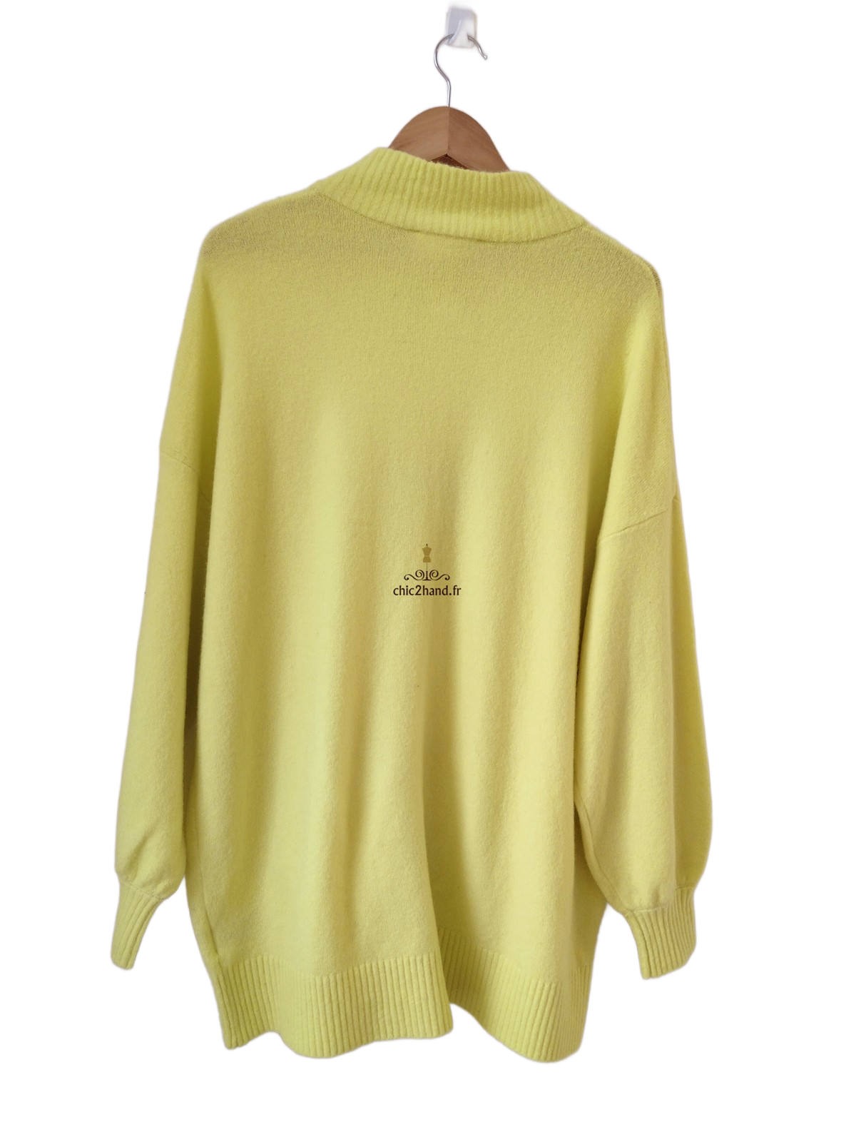 Gilet cardigan oversize zippé laine American Vintage damsville dam19C jaune fluo TU NEUF – Image 6