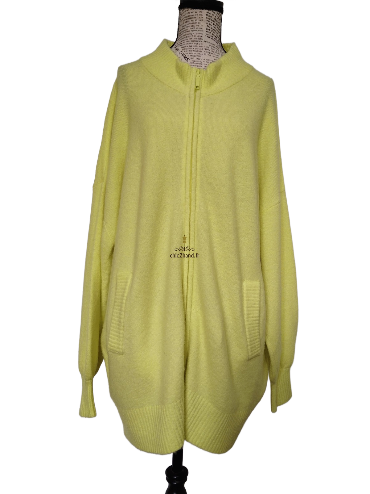 Gilet cardigan oversize zippé laine American Vintage damsville dam19C jaune fluo TU NEUF – Image 7