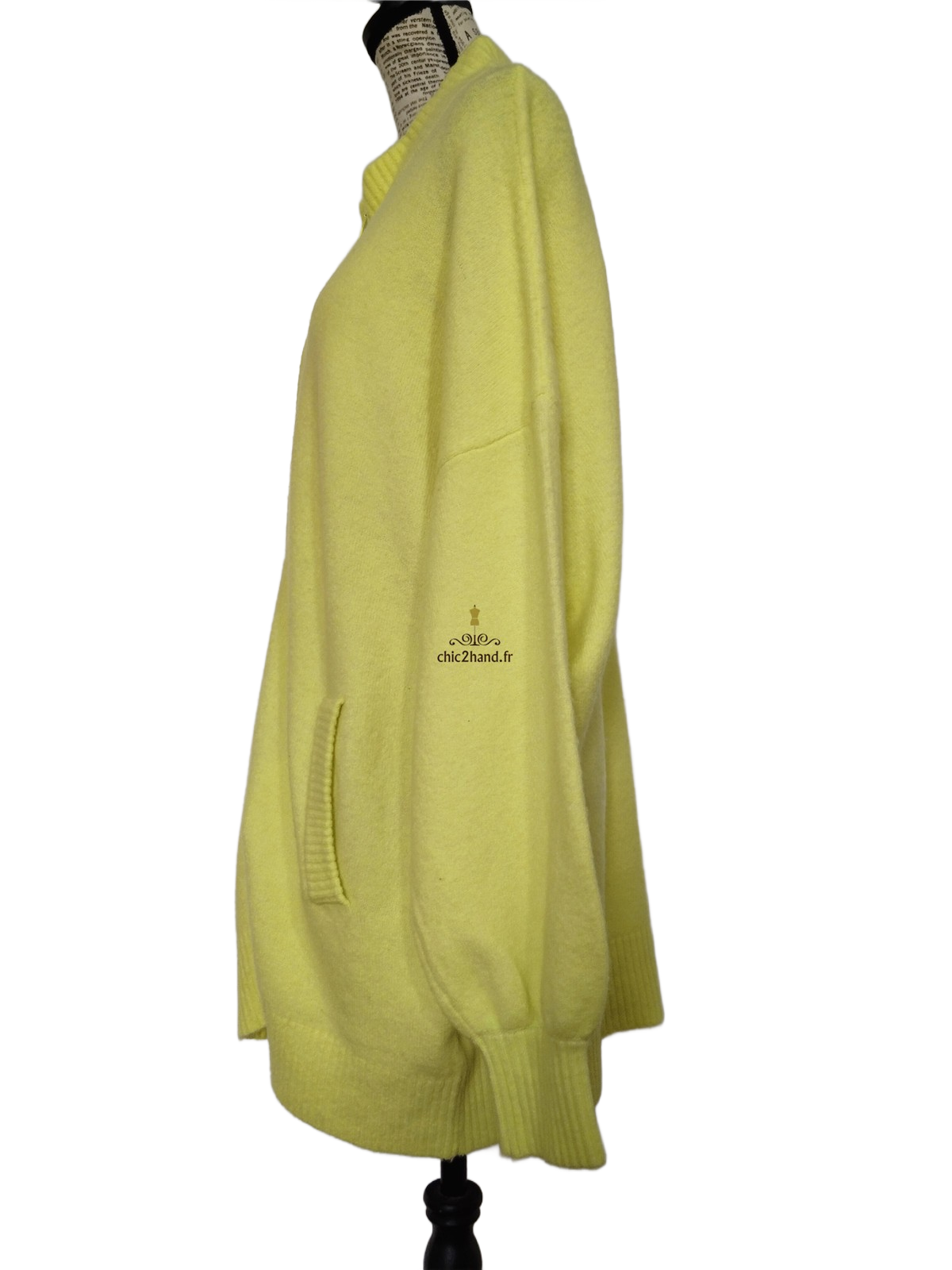 Gilet cardigan oversize zippé laine American Vintage damsville dam19C jaune fluo TU NEUF – Image 8