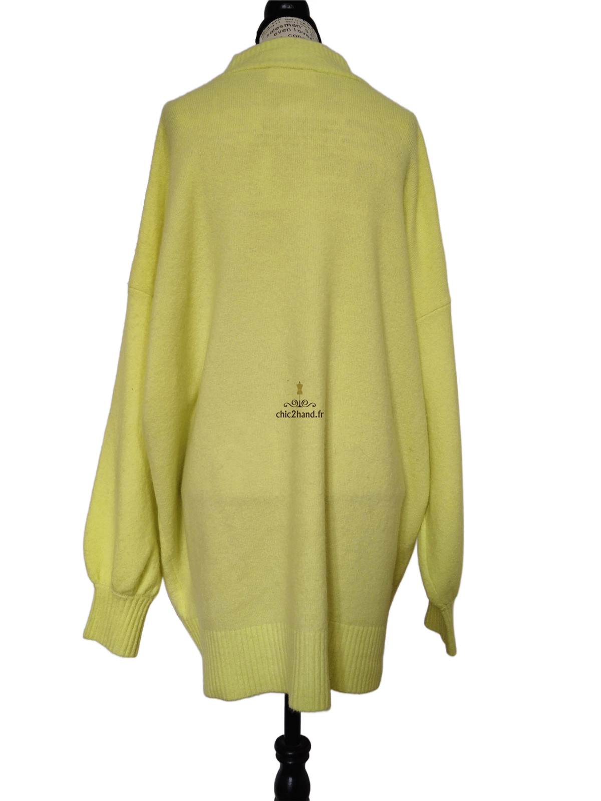 Gilet cardigan oversize zippé laine American Vintage damsville dam19C jaune fluo TU NEUF – Image 9
