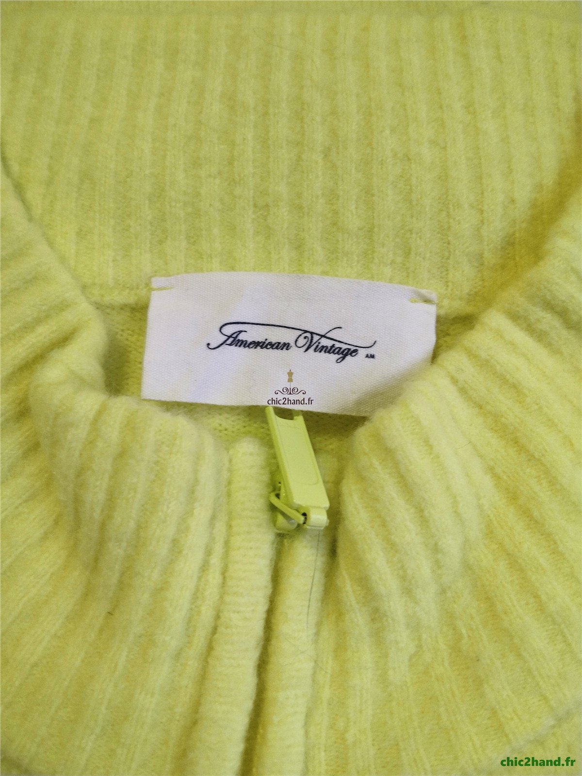 Gilet cardigan oversize zippé laine American Vintage damsville dam19C jaune fluo TU NEUF – Image 11