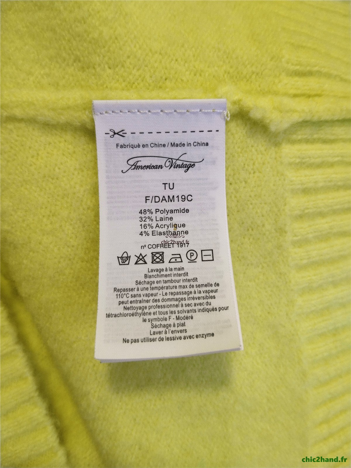 Gilet cardigan oversize zippé laine American Vintage damsville dam19C jaune fluo TU NEUF – Image 10
