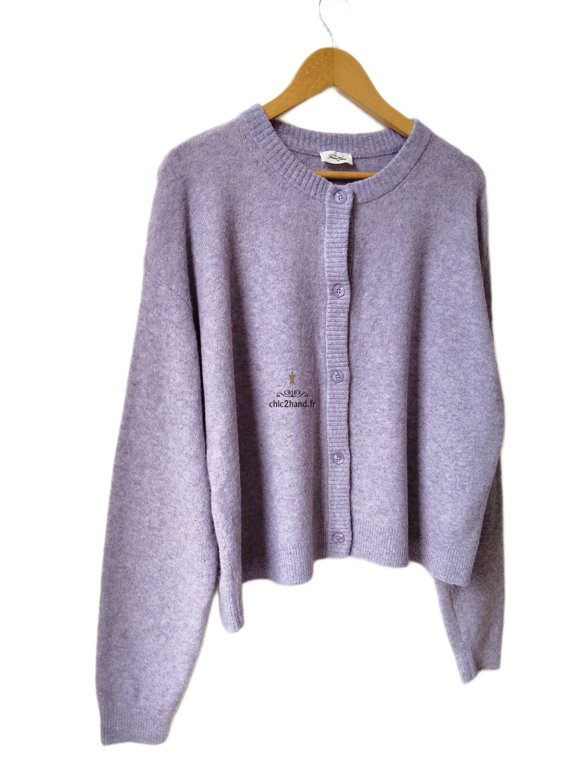 Gilet cardigan oversize laine American Vintage dam19e lilas XS S Neuf – Image 3