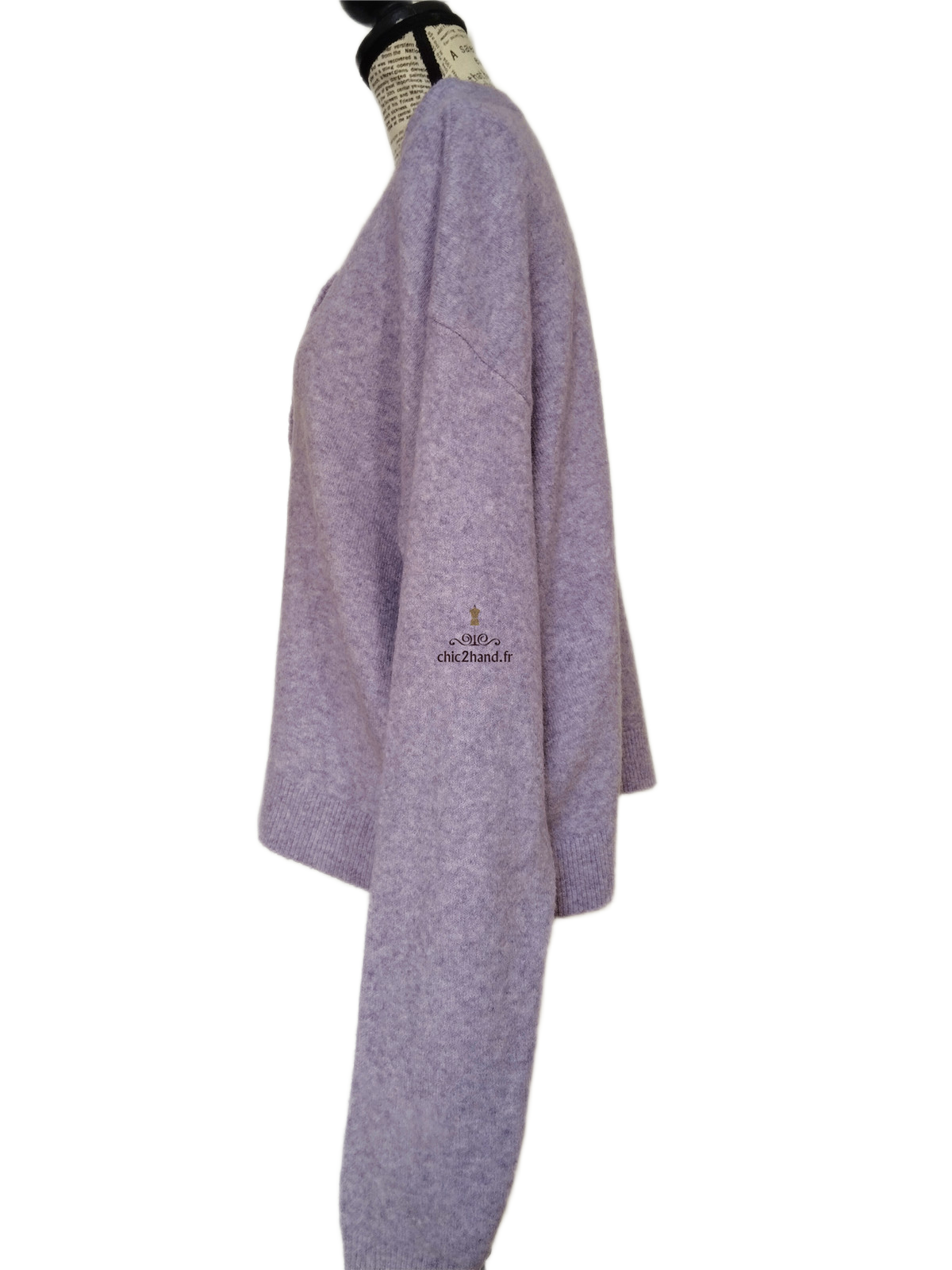 Gilet cardigan oversize laine American Vintage dam19e lilas XS S Neuf – Image 9