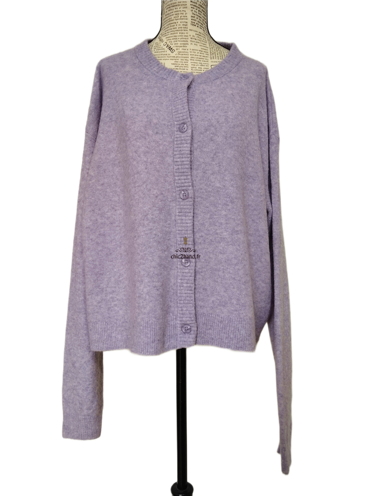 Gilet cardigan oversize laine American Vintage dam19e lilas XS S Neuf – Image 10