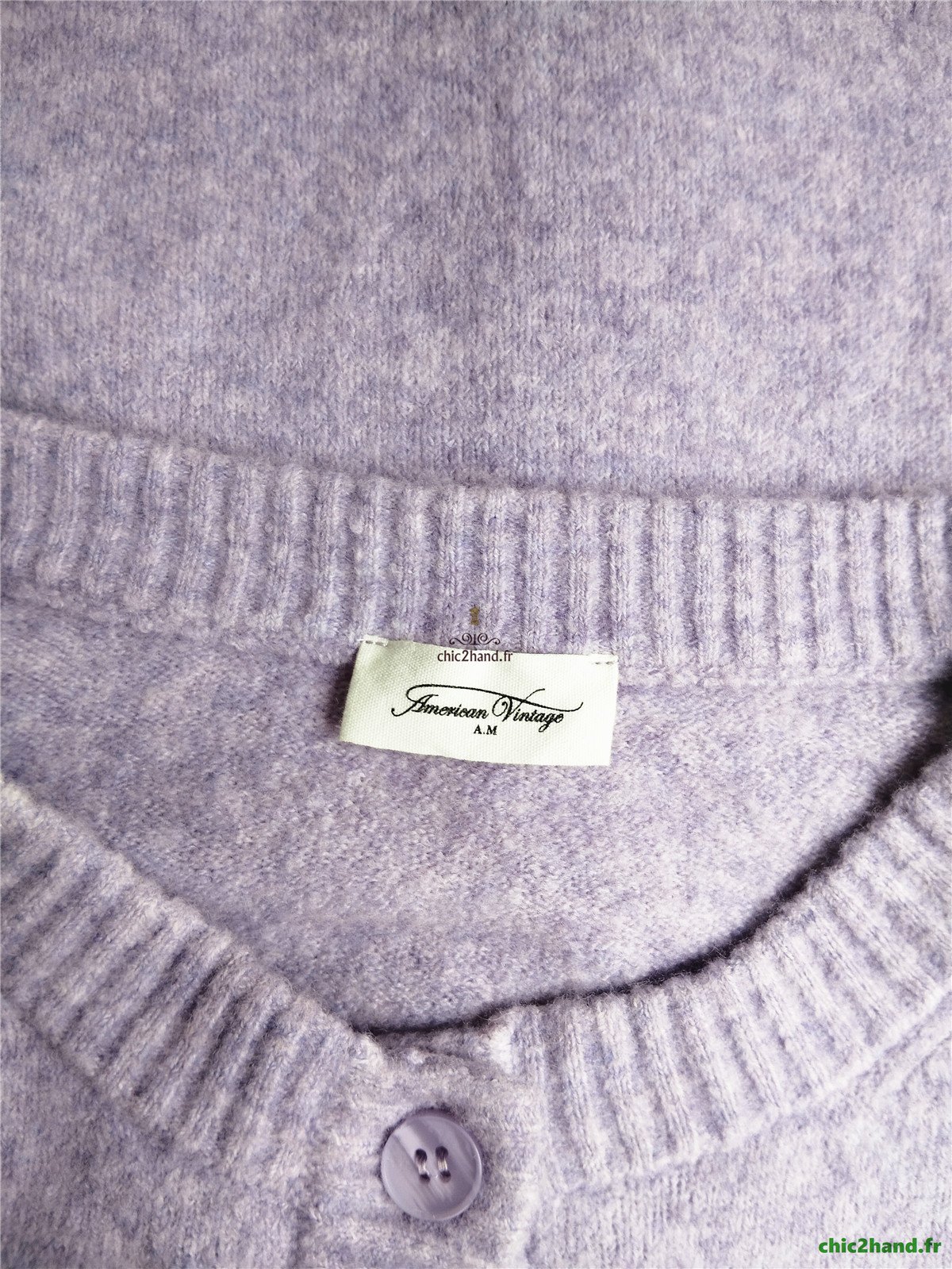 Gilet cardigan oversize laine American Vintage dam19e lilas XS S Neuf – Image 12
