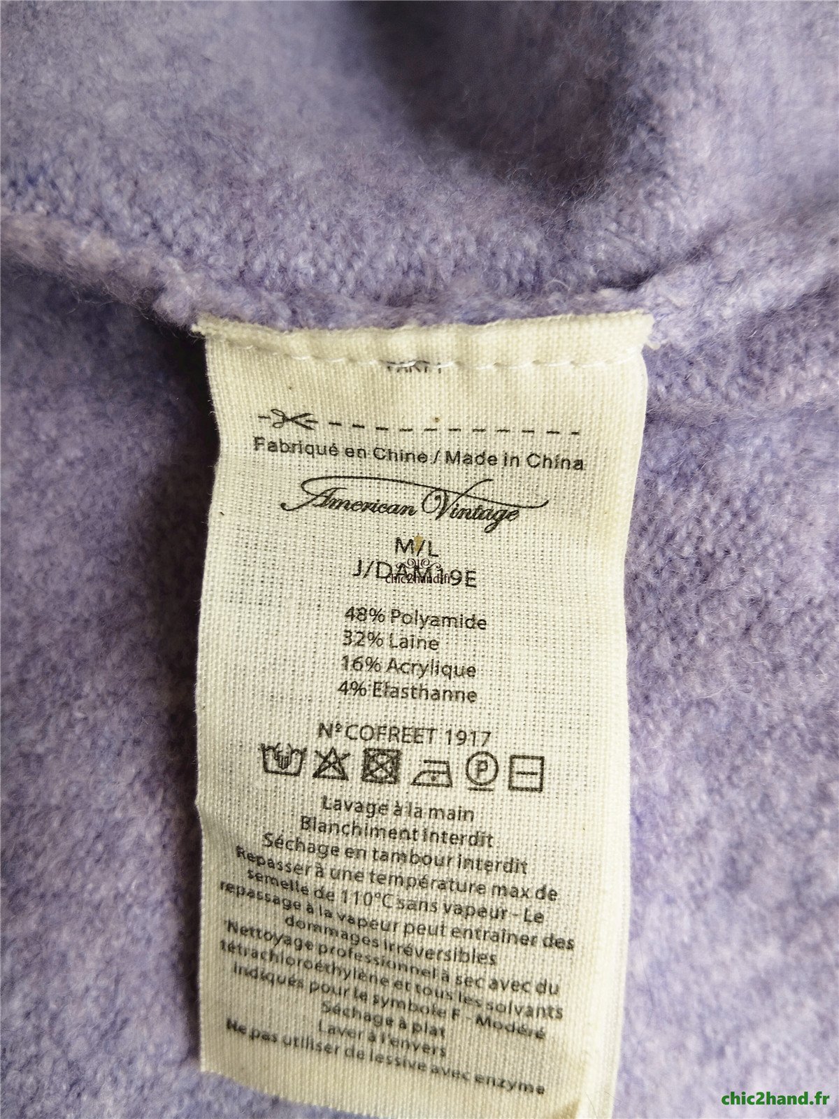 Gilet cardigan oversize laine American Vintage dam19e lilas XS S Neuf – Image 11