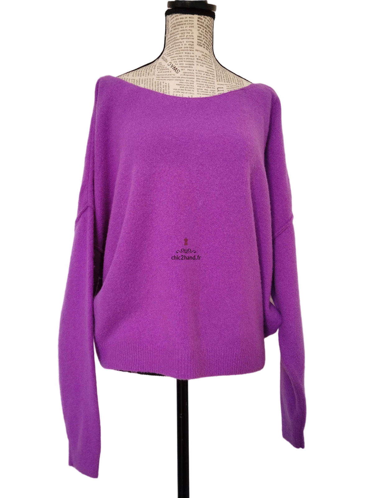 Pull oversize chauve souris laine American Vintage damsville violet XS S Excellent état – Image 5