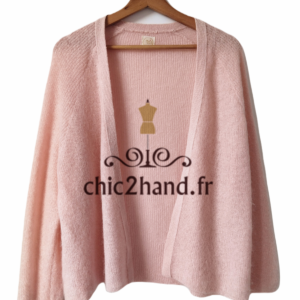 Gilet cardigan oversize doudou Des Petits Hauts danielo kid mohair alpaga T0 TBE rose clair