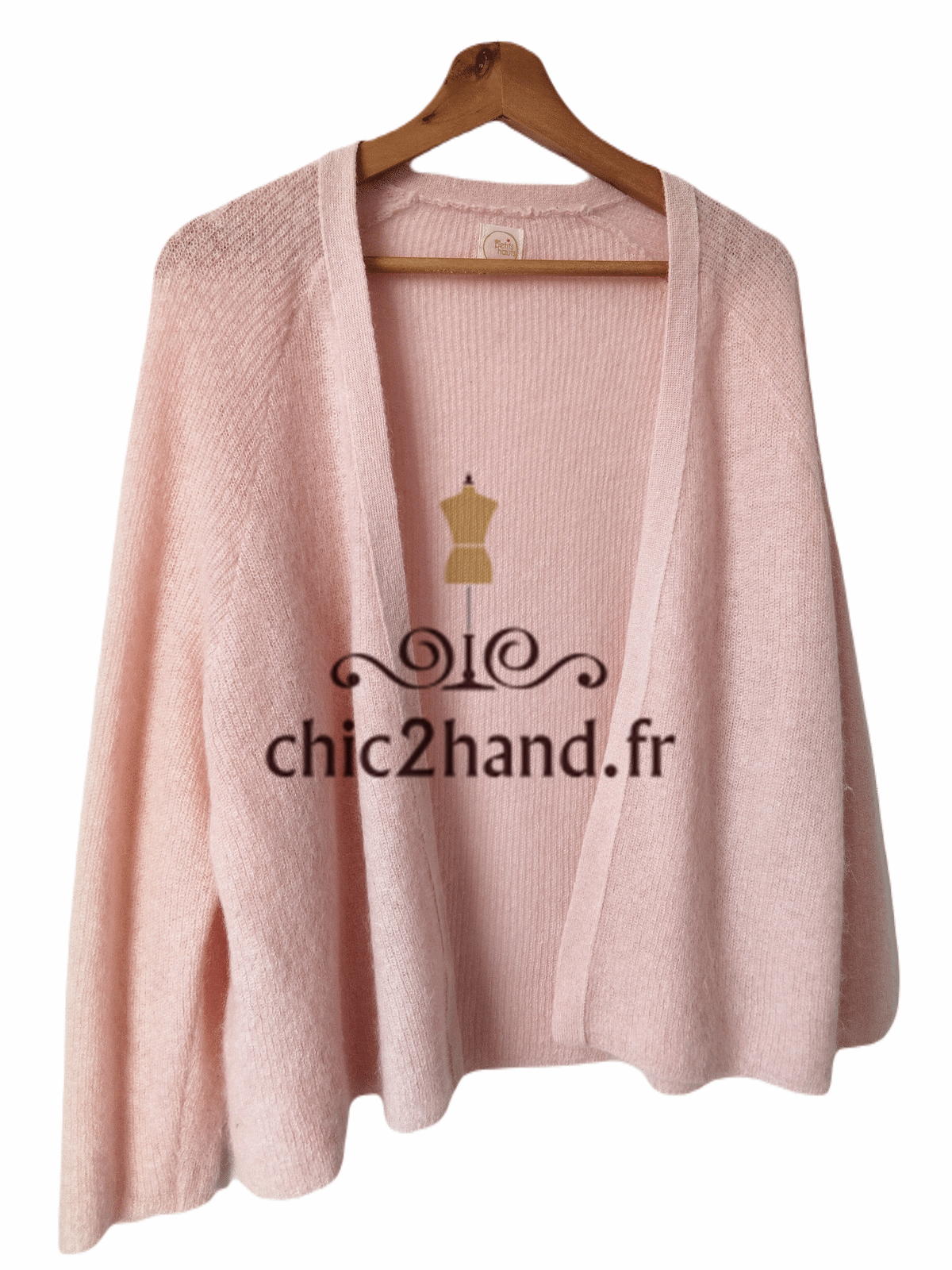 Gilet cardigan oversize doudou Des Petits Hauts danielo kid mohair alpaga T0 TBE rose clair – Image 7