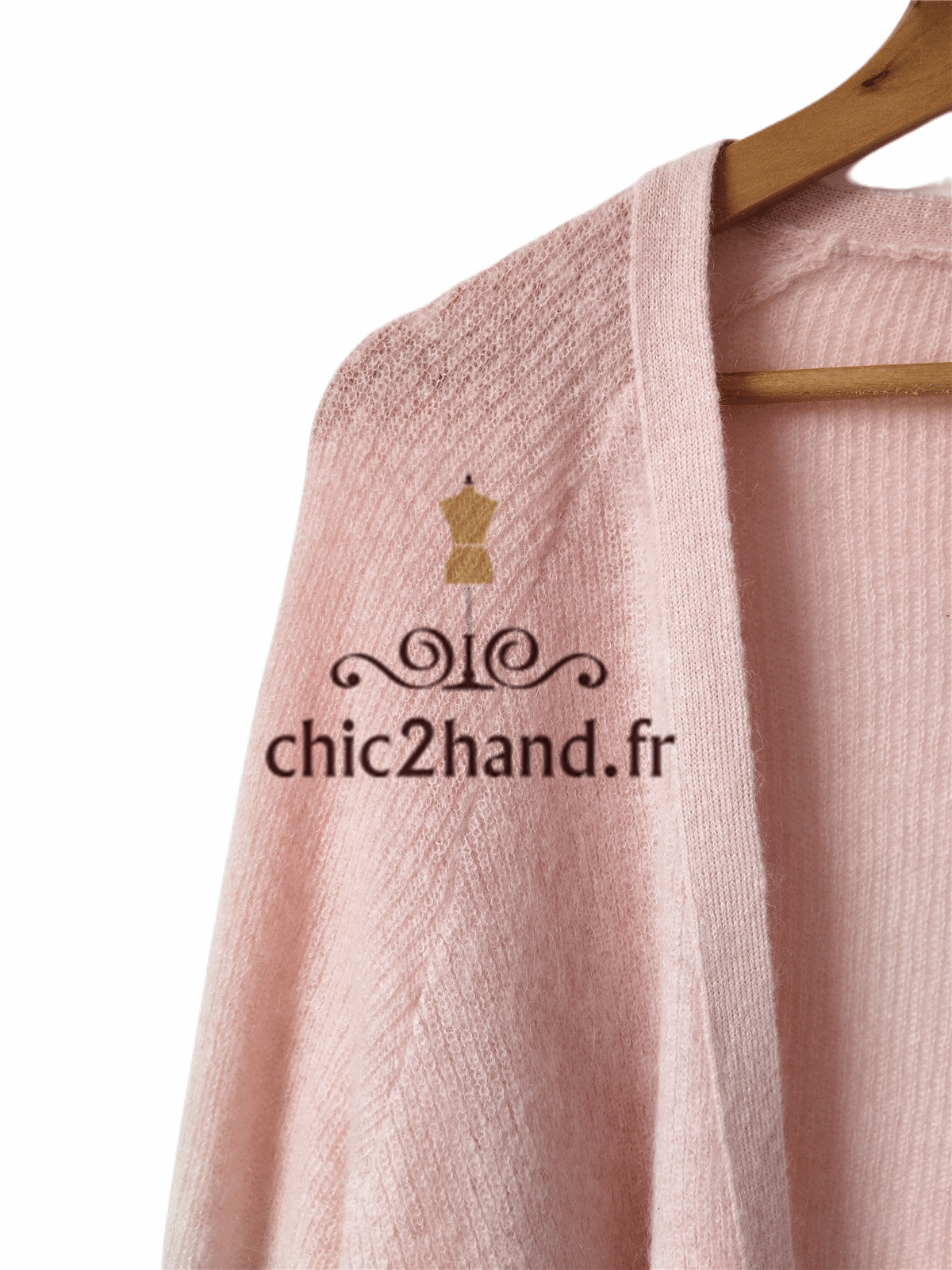 Gilet cardigan oversize doudou Des Petits Hauts danielo kid mohair alpaga T0 TBE rose clair – Image 6