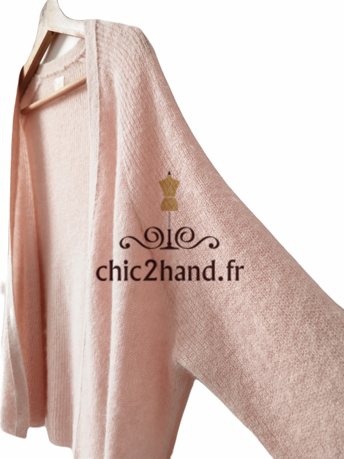 Gilet cardigan oversize doudou Des Petits Hauts danielo kid mohair alpaga T0 TBE rose clair – Image 5