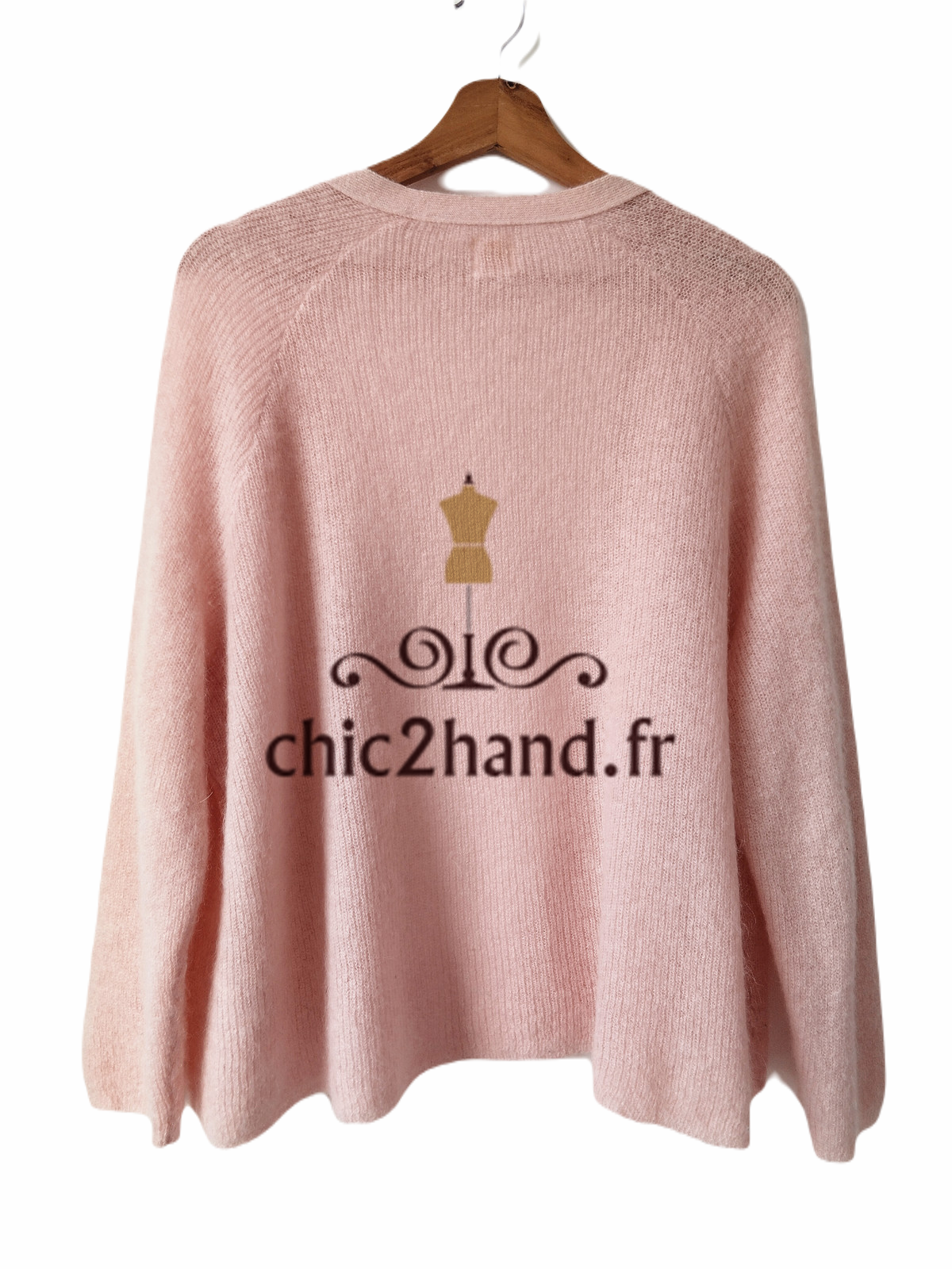 Gilet cardigan oversize doudou Des Petits Hauts danielo kid mohair alpaga T0 TBE rose clair – Image 3