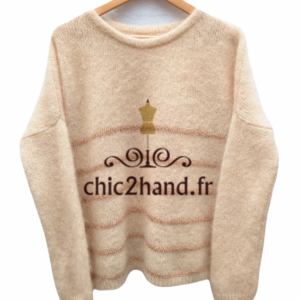 Pull oversize doudou Des Petits Hauts danisette beige rose super kid mohair T2 blanc doré NEUF