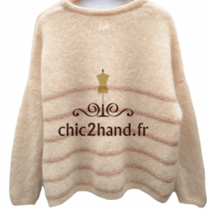 Pull oversize doudou Des Petits Hauts danisette beige rose super kid mohair T2 blanc doré NEUF