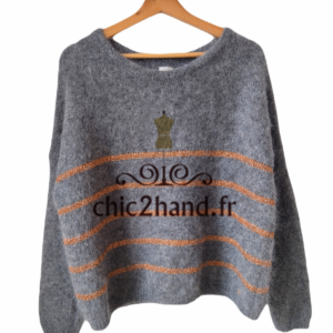 Pull oversize doudou Des Petits Hauts danisette gris doré super kid mohair M L Neuf