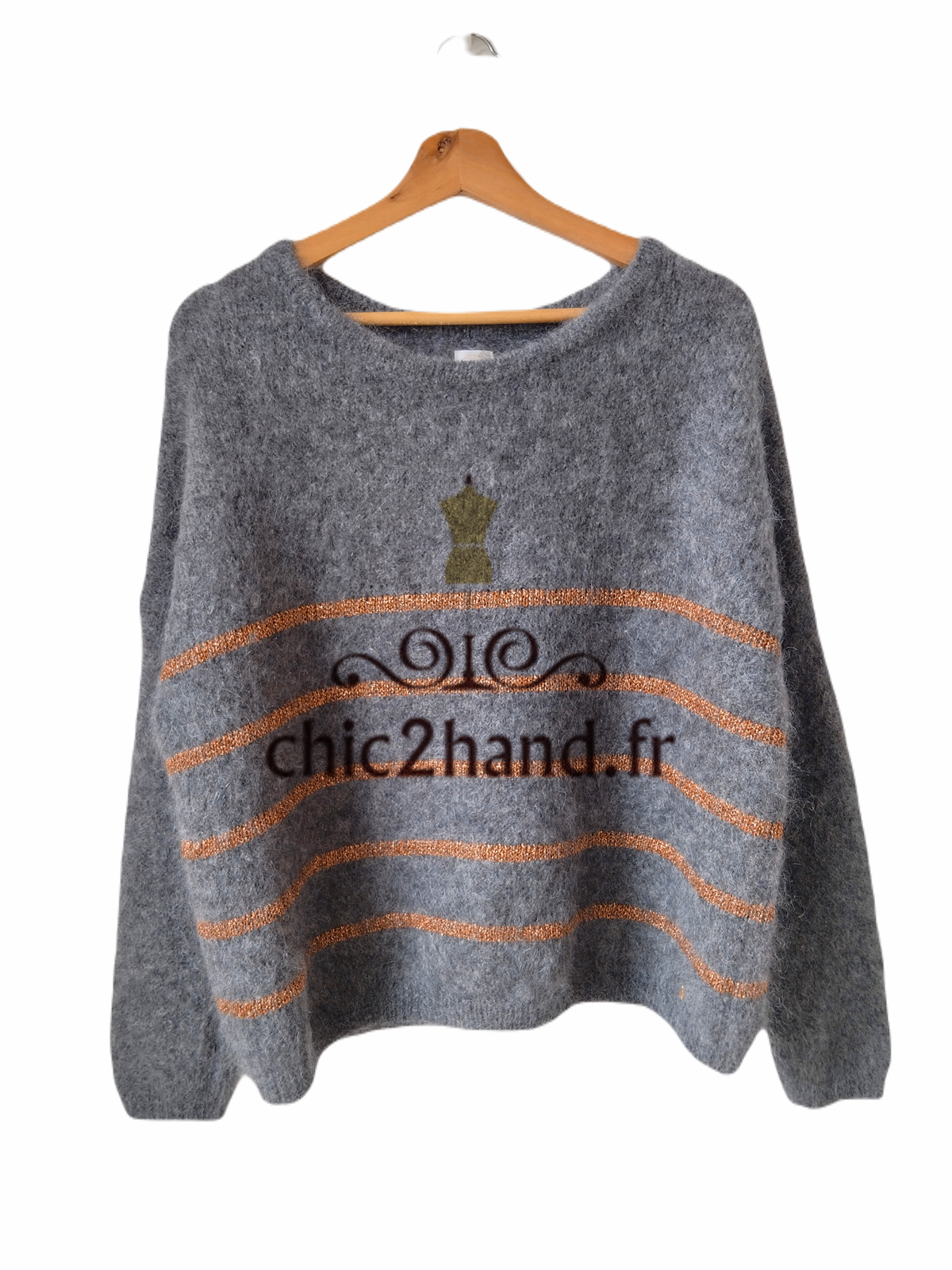 Pull oversize doudou Des Petits Hauts danisette gris doré super kid mohair M L Neuf
