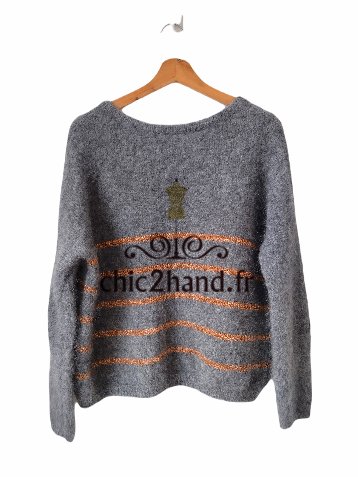 Pull oversize doudou Des Petits Hauts danisette gris doré super kid mohair M L Neuf – Image 2