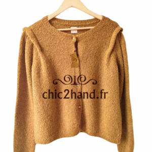 Gilet cardigan doudou oversize Des Petits Hauts danna kid mohair T1 brun doré NEUF