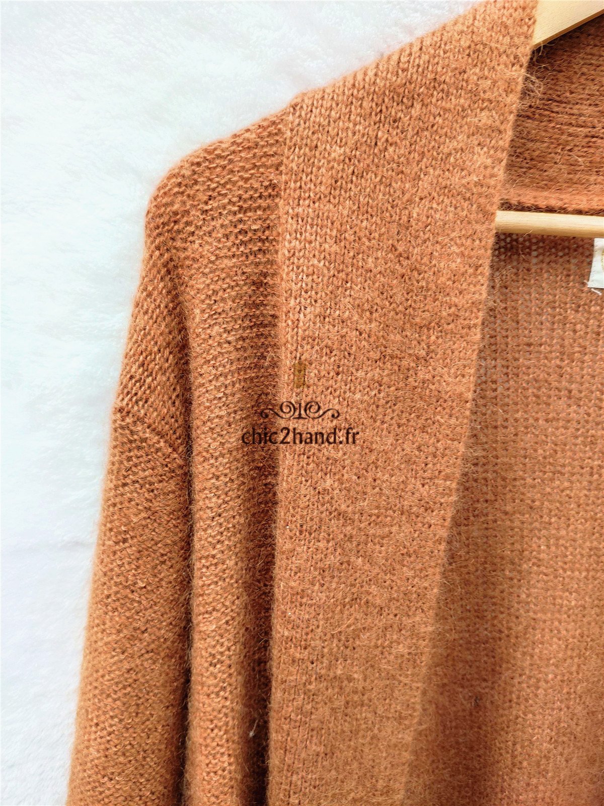 Gilet cardigan ouvert Des Petits Hauts kid mohair T1 très bon état tabac declic – Image 9